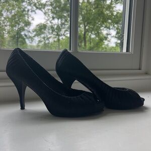 Black satin dress pumps
